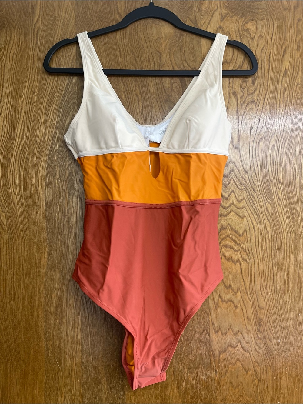 Large Colorblock One-Piece Swimsuit - Cream, Orange, Coral v neck summer beach